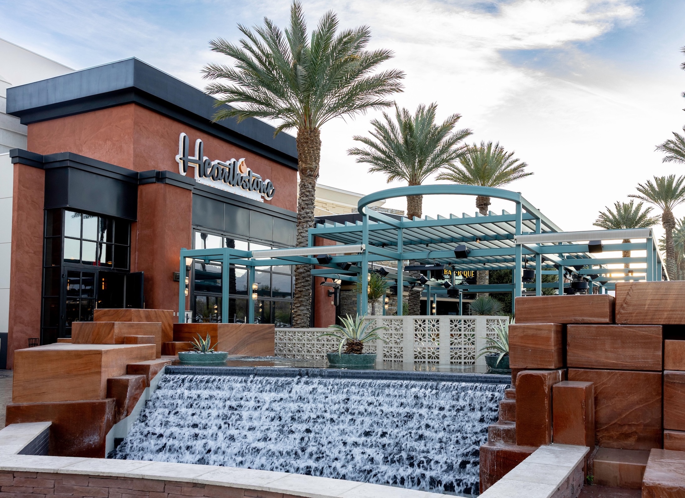 Hearthstone at Red Rock Resort in Las Vegas front entrance and waterfall